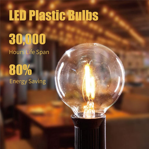 G40 Bulbs,1.57 Inch Bulbs E12 Base,1 5Watt Bulbs,Warm 50Pack LED String Light Plastic LED Globe Patio for Outdoor
