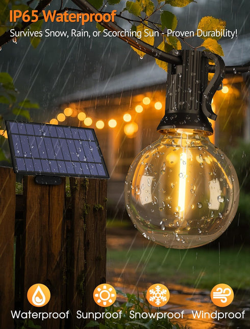 25FT Dimmable 3 10+1 G40 Bulbs Larkvue Solar String Lights Outdoor with Remote, Waterproof Modes Patio Lights with LED