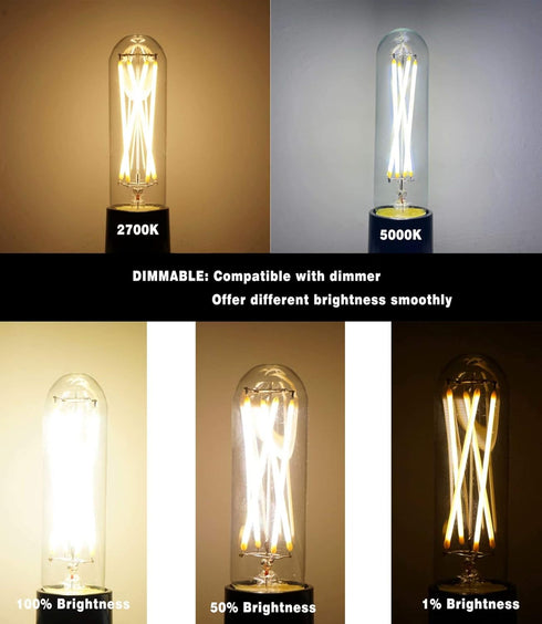 T10(T30) E26 TDimmable Bulb, 25 Bulb, 2W 2700K 3 Pack Led Edison Tubular Vintage, Equal Watt Incandescent Warm White