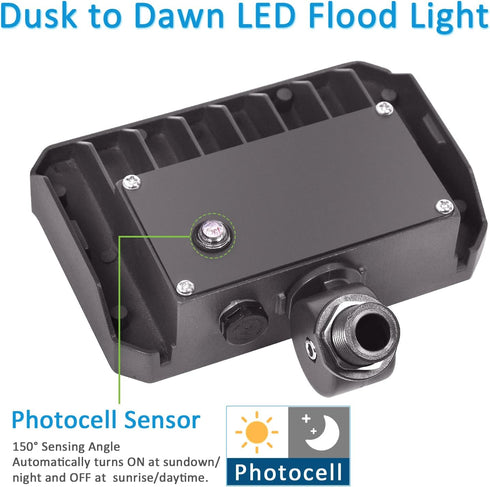 30W 5000K 4,050lm(200W AC100-277V LED Flood Light with Knuckle, Outdoor Security Fixture Light with Dusk-to-Dawn