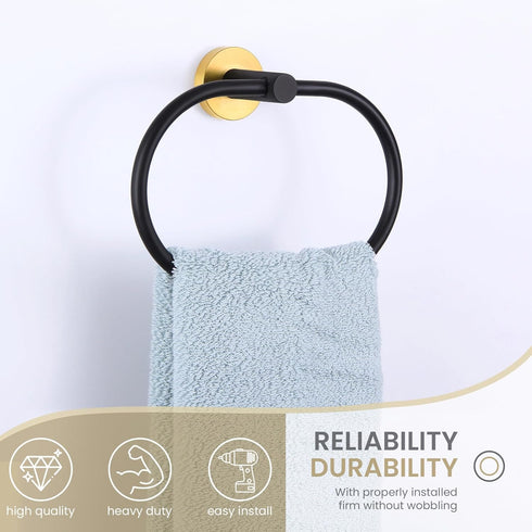 Towel Ring Black & Gold, Suyar Stainless Steel Hand Towel Holder, Oval Shape Towel Hanger, Towel Rack for Bathroom Wall by Suyar