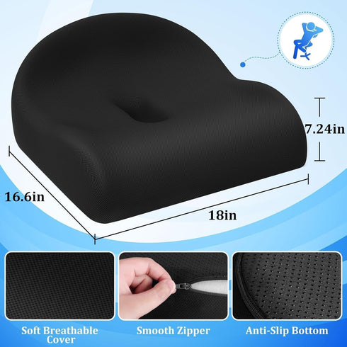 TranquilRelax Tailbone Seat Cushion Office Chair Cushion for Back & & Sciatica Pain Relief, Black Memory Foam Desk