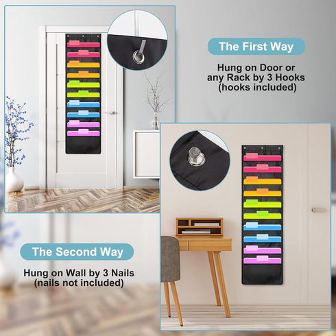 Geyee 4 Pack Wall Hanging File Folders Organizer, Heavy Duty Storage Pocket Chart with Over Door Hangers for School,