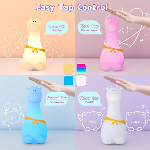 COSTECH 8 Silicone Night Light for Kids Rechargeable Tap Control Lamp with Colors, Cute Animal Design for Nursery