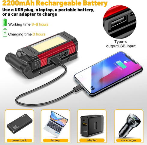 2 Pack, 7 (2, YiaMia Rechargeable LED Magnetic Work Light Portable Tool Gifts for Men, Flashlight Modes with Kickstand