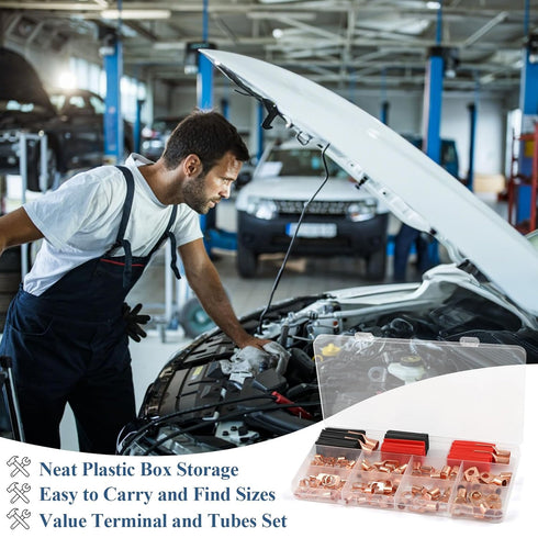130Pcs, 2 4 6 8 10 12 66Pcs Set, 64Pcs PEASUG Copper Wire Lugs AWG Gauge Battery Cable Ends with Heat Shrink Tubing