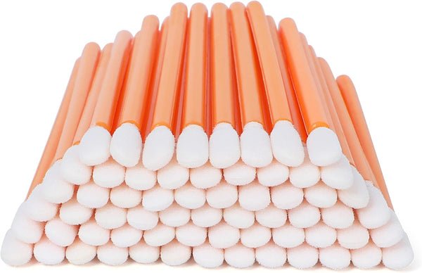 Foam Swabs 4.1" (100 pcs, Round Head, Orange) Cleanroom Detailing Swab Sponge Sticks for Inkjet Printer, Optical