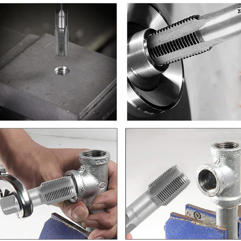 YUENTOEN 5 Piece NPT Pipe Tap Set, NPT Thread Forming Taps, GCR15 Drill Bits for Cleaning, Sizes 3/4", 1/2", 3/8",