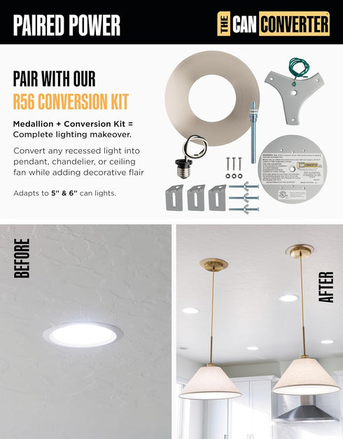 The Can Converter 5" 6" Ceiling Medallion for Recessed Can Light Home Improvement Decorative Steel Flat Goof Ring