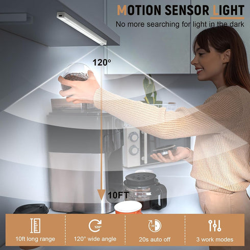 8inch 2 Pack sensored,3 Dimmable Closet Under Cabinet Lighting, Pantry Lights Motion Modes & Stick-On Wireless Lights