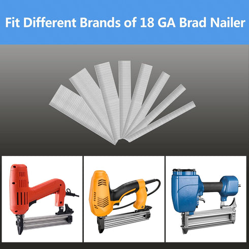 18 Gauge Brad Nails, 8 Sizes (2", 1-3/4", 1-1/2", 1-1/4", 1", 3/4", 5/8", 2/5") Galvanized for Pneumatic Nailer (1600)