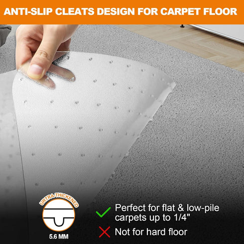 Thickened Chair Mat for Low Pile Carpet, Heavy Duty Desk Chair Mat for Carpeted Floors, 47.5" x 35.5"