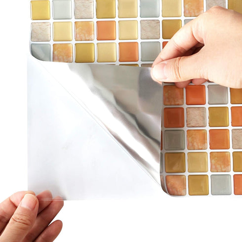 Yoillione 3D Mosaic Tile Sticker - Removable Wallpaper Tile, Yellow PVC Square Decorative Vinyl Tile Decals, 4 Sheets