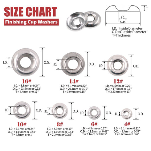 Hilitchi 295-Pcs Finishing Cup Countersunk Washer Assortment Set, 304 Stainless Steel (#4 - #16)