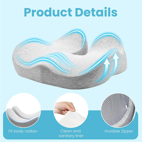 Tailbone Memory Foam Seat CushionErgonomic Office Chair CushionCoccyx Cushion for Pain Relief Butt Pillow for Long