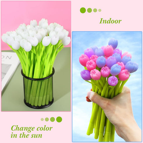 Zhehao 60 Pack Color Changing Flower Pens, Tulip Ballpoint Pens 0.38mm Black Ink for Kids Girls Birthday Supplies