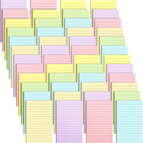 Seajan 48 Pcs Lined Sticky Notes, 4 x 6 Self Stick Note Pads, 50 Sheets/Pad, Bright Colors