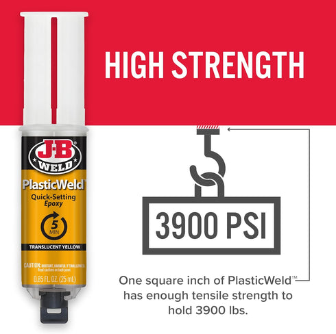 J-B Weld 50132 PlasticWeld Quick-Setting Epoxy Syringe, Translucent Yellow, 25 ml