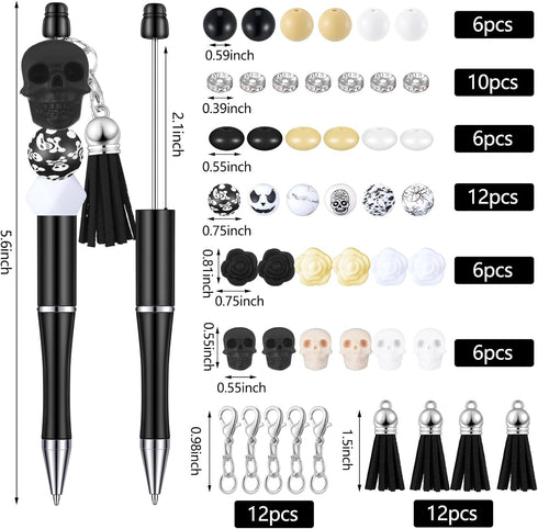 Colarr 12 Sets Beadable Pens, Bulk Bead Pens with Colorful Beads, Tassels, and Clasps for DIY Pens Making Kit for Kids