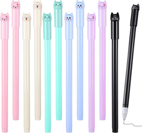 TIESOME 12Pcs Kawaii Cat Pens, 0.5mm Black Ink Cute Cat Style Gel Pens