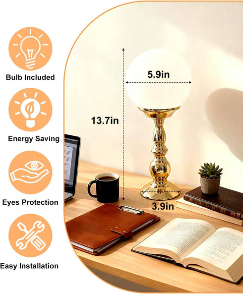 3000K Office-2Pack(Gold Lightdot Globe Table Lamp for Bedroom Mid Century Modern Small Desk Lamp Warmwhite Cute