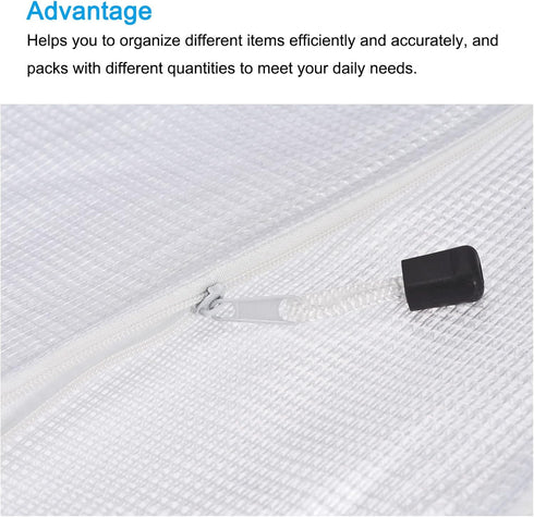 MECCANIXITY A4 Size Mesh Zipper Bags, Plastic Zip File Pouch Document Folders for Home Office Travel, White, 12 Pack