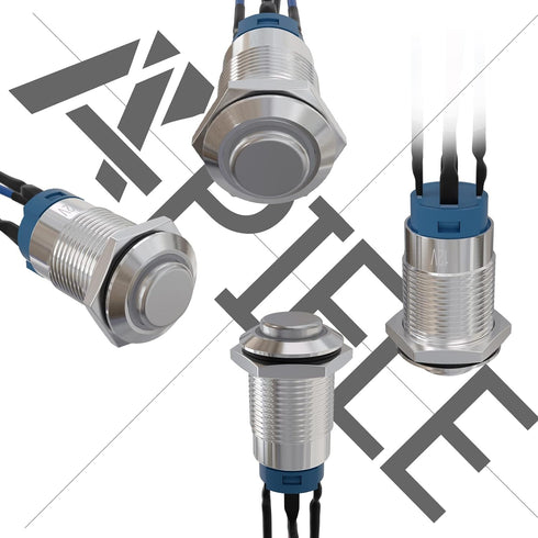 APIELE 12mm Latching Push Button Switch (Pcs of 2) - High Round Head Stainless Steel with Ring LED (Blue)