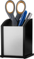 Kantek Black Acrylic and Silver Aluminum Pen Cup, 3" x 3" x 4.25", Heavy Duty Pencil Holder