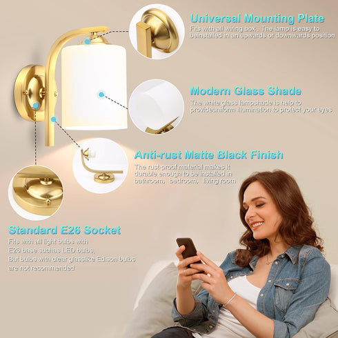 1 E26 Bulbs CANMEIJIA Gold Wall Light Fixtures, Wall Sconce Light, Gold Wall Lamp Bathroom Vanity Lightting for Mirror