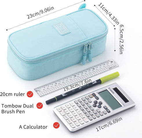 CICIMELON Durable Pencil Case, Big Storage Pen Pouch Bag for School Supplies, Office, College, Teen Adults, Light Blue