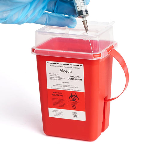Alcedo Sharps Container, 1 Quart (1-Pack) Biohazard Needle and Syringe Disposal, Portable for Travel Use
