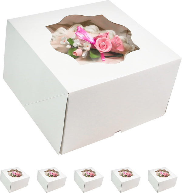 Global Sugar Art Auto-Popup Deep Square Cake Box with Window, White 8
