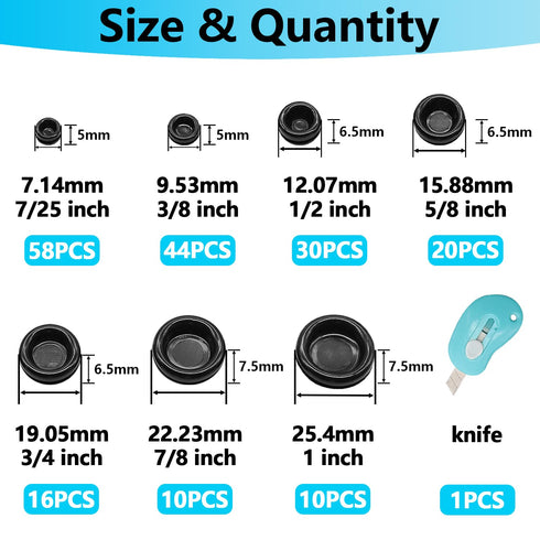 Grommet Grommet 7 7/25" 3/8" 1/2" 5/8" 3/4" 7/8" 1" Grommets (188Pcs) Rubber Kit Closed Firewall Sizes Rubber Hole Plug