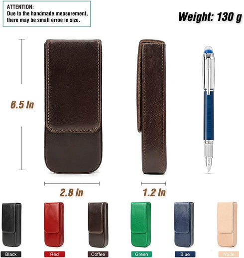 Top Grain Genuine Leather 3 Pen/Pencil Tray Case Holder, Handmade, Magnetic Closing, Glossy Red, 3 Slots, No Logo