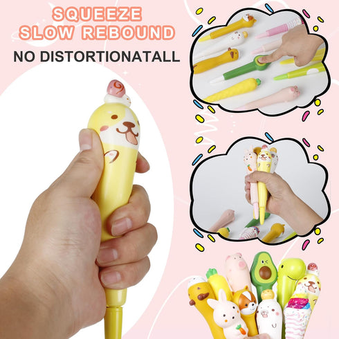 Kawaii Pens Squishies 10pk, gel ink Animals Pens Fun Kids Stationary, Great for Stress Relief, Cute Pens Squishy Pens Sponge Pens Set for Students Kids With 20 Refills for Kids Students School Office