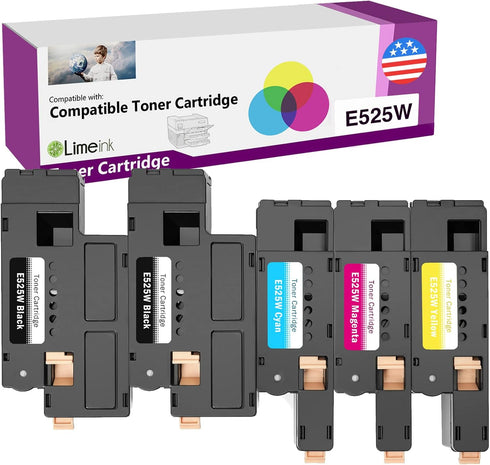 Limeink Compatible Toner Cartridge Replacement for Dell E525W, 5 Pack Toner Cartridges