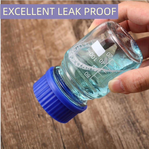 100ml Graduated Glass Round Media Storage Bottle with Blue GL45 Screw Cap, Wide Mouth Lab Reagent Bottle