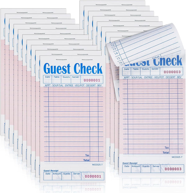 Rcybeo Guest Check Pads (20 Pack) Numbered Server Note Pads, Waitress Order Notepad,