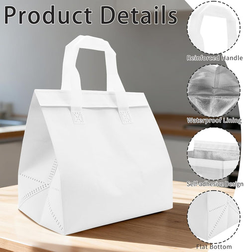 30 Pack 9.4 5.9 9.2 Insulated Take Away Bags, White Reusable Grocery Bag Small Cooler Thermal Bag for Milk Tea, Hot