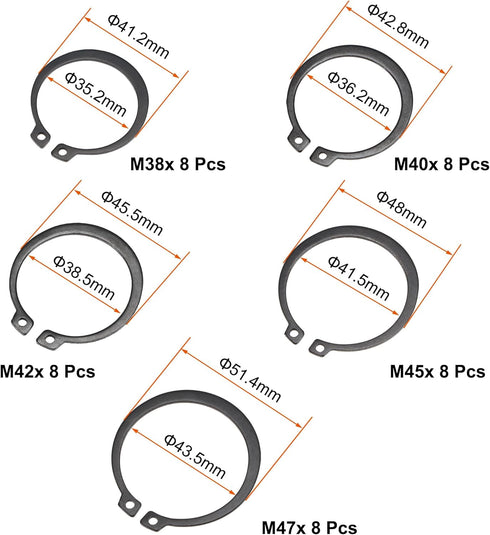 uxcell E-Clip Circlip Set - 88Pcs 11-Size External Retaining Shaft Snap Ring Washer Carbon Steel Assortment, Black