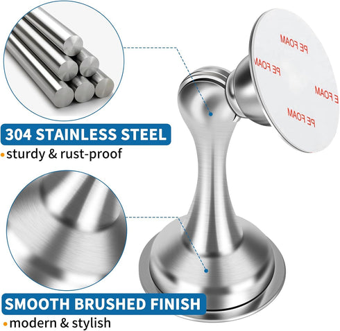 Magnetic Door Stop, Stainless Steel Holder, Brushed Satin Nickel Doorstop with Double-Sided Adhesive Tape