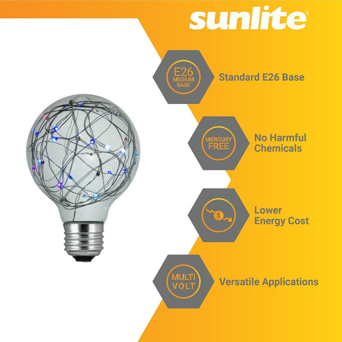81177 G25 Bulb, 1.5 (E26) Dimmable, 1 Count Sunlite Globe LED Fairy-Lights Inside, Watts, Medium Base, Non Party