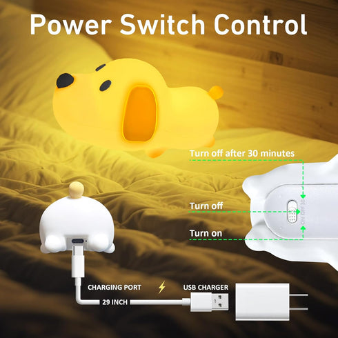 Dimmable Cute Dog Night Light, with Soft Silicon Dog Light, Kindergarten Kawaii Light, Rechargeable Touch Night Light