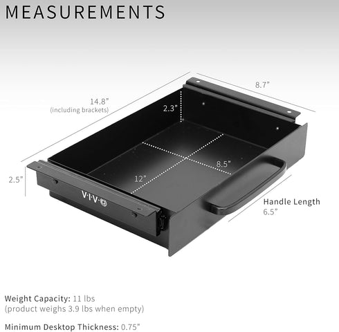 VIVO 13 inch Under Desk Mounted Sliding Pull-out Drawer, Black Storage Organizer for Office Desk, Pull Handle