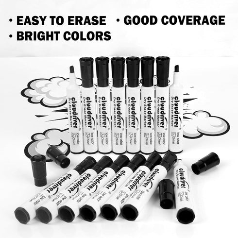 cloudriver Low Odor Dry Erase Markers, 86 Count, Chisel Tip, Black Whiteboard Markers for Office and School