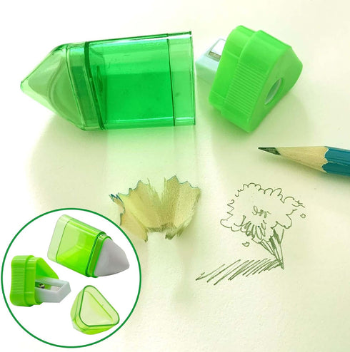 Alpurple 20 Eraser-2 1 PCS Manual Pencil Sharpener with in Single Hole Triangular Shape Handheld Crayon Sharpener