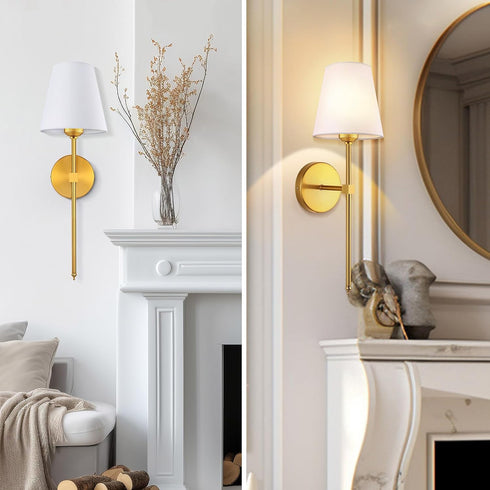 Sets 2, Wall Sconces of Retro Industrial Wall Lamps, Vanity Sconces Wall Lighting with White Fabric Shades, Wall Lights