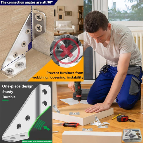 Bxbdcha 20PCS Furniture Corner Connector - Universal Stainless Steel L Brackets for Wood,Hardware Metal Angle Bracket
