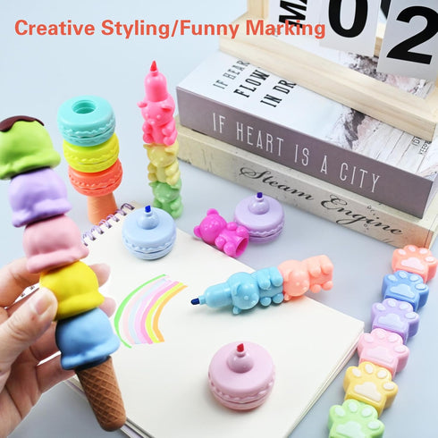 Dotbengc 4 Pack 20 Cute Mini Highlighter Pens, Pcs Stackable Marker Pens, Small Midliners Stationary Markers Pastel