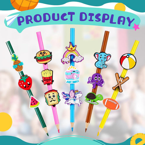 Pencil Charms Bulk for Kids Pencil Clips Pencil Clip Decorations Fun Food Pencil Toppers Accessories Straw Toppers for Pupil Junior School Prize Students Gifts and Classroom Reward(120 Pcs)